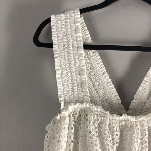 Everlane Size‎ Medium White Eyelet Dress Sleeveless Smocked Shift Sleeveless - Picture 4 of 16